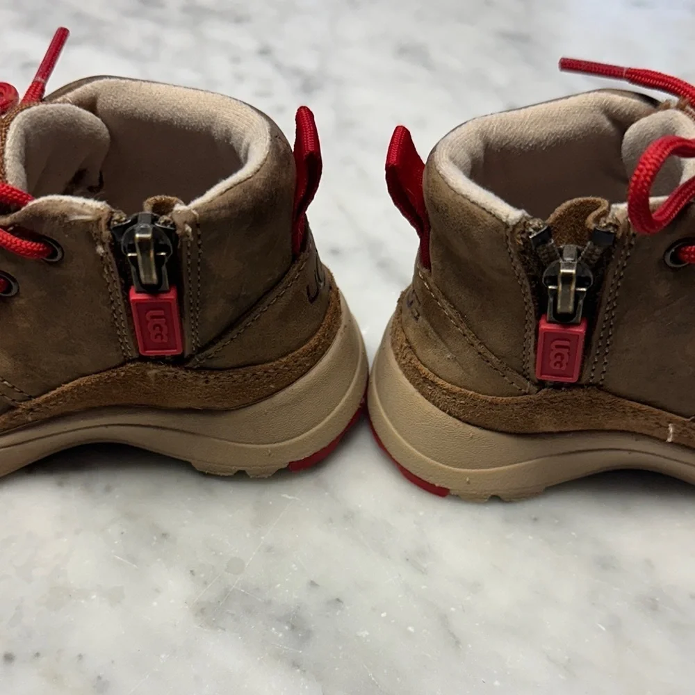 Brown Ugg Boots with Red Accents